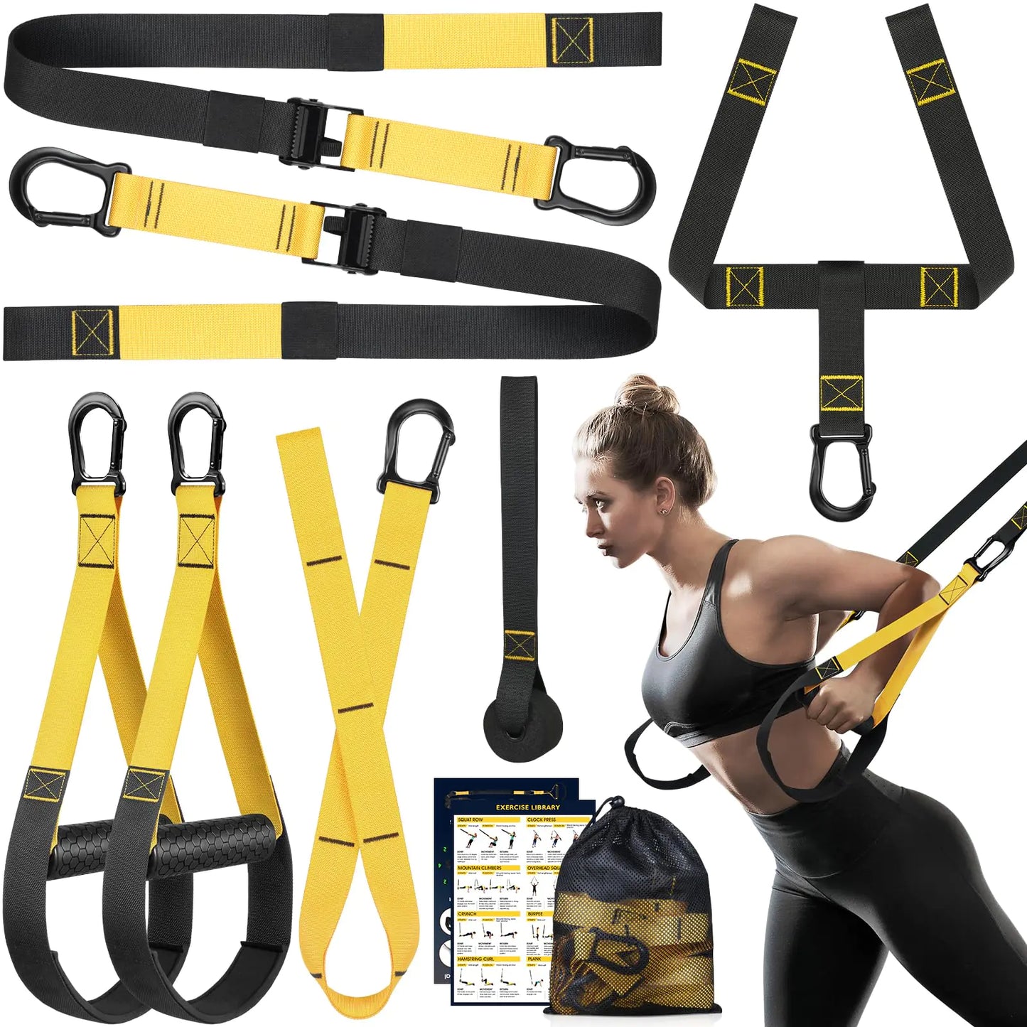 Home Resistance Training Kit Resistance Trainer Exercise Straps with Handles Door Anchor and Carrying Bag for Home Gym Bodyweight Resistance Workout Straps for Full-Body Workout