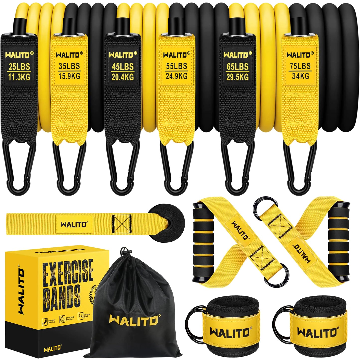 WALITO™ 6-Band Heavy Resistance Training Set (25–75 lbs)