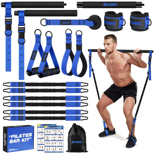 Pilates Bar Kit with Resistance Bands for Working Out 210lbs Heavy Resistance Bands with Handles Pilates Equipment with Resistance Band Bar for Men Women Home Gym Full Body Workout Equipment