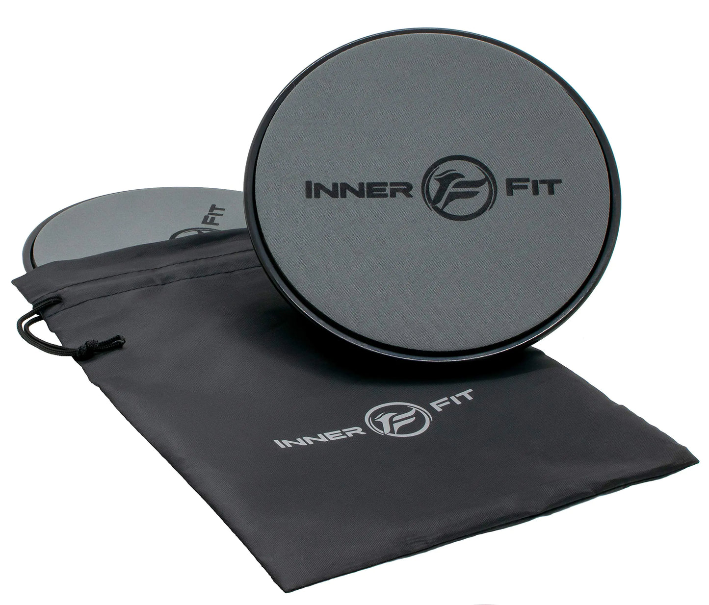 InnerFit Core Sliders for Working Out - Set of 2 Dual Sided Exercise Sliders Fitness Discs - Durable Strength Slides suitable for carpets and hardwood floors (Black & Grey)