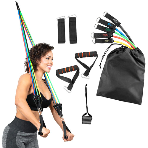 Serenily 11PC Resistance Bands Set - Exercise Bands for Resistance Training with Carry Bag. Resistance Band Door Anchor System - Elastic Home workout Equipment- Fitness Bands for Legs for Women & Men