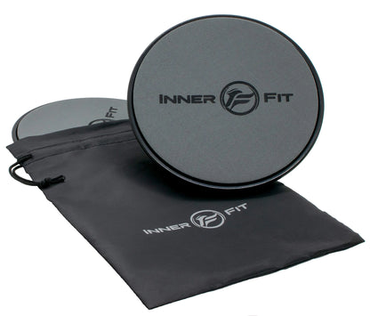 InnerFit Core Sliders for Working Out - Set of 2 Dual Sided Exercise Sliders Fitness Discs - Durable Strength Slides suitable for carpets and hardwood floors (Black & Grey)