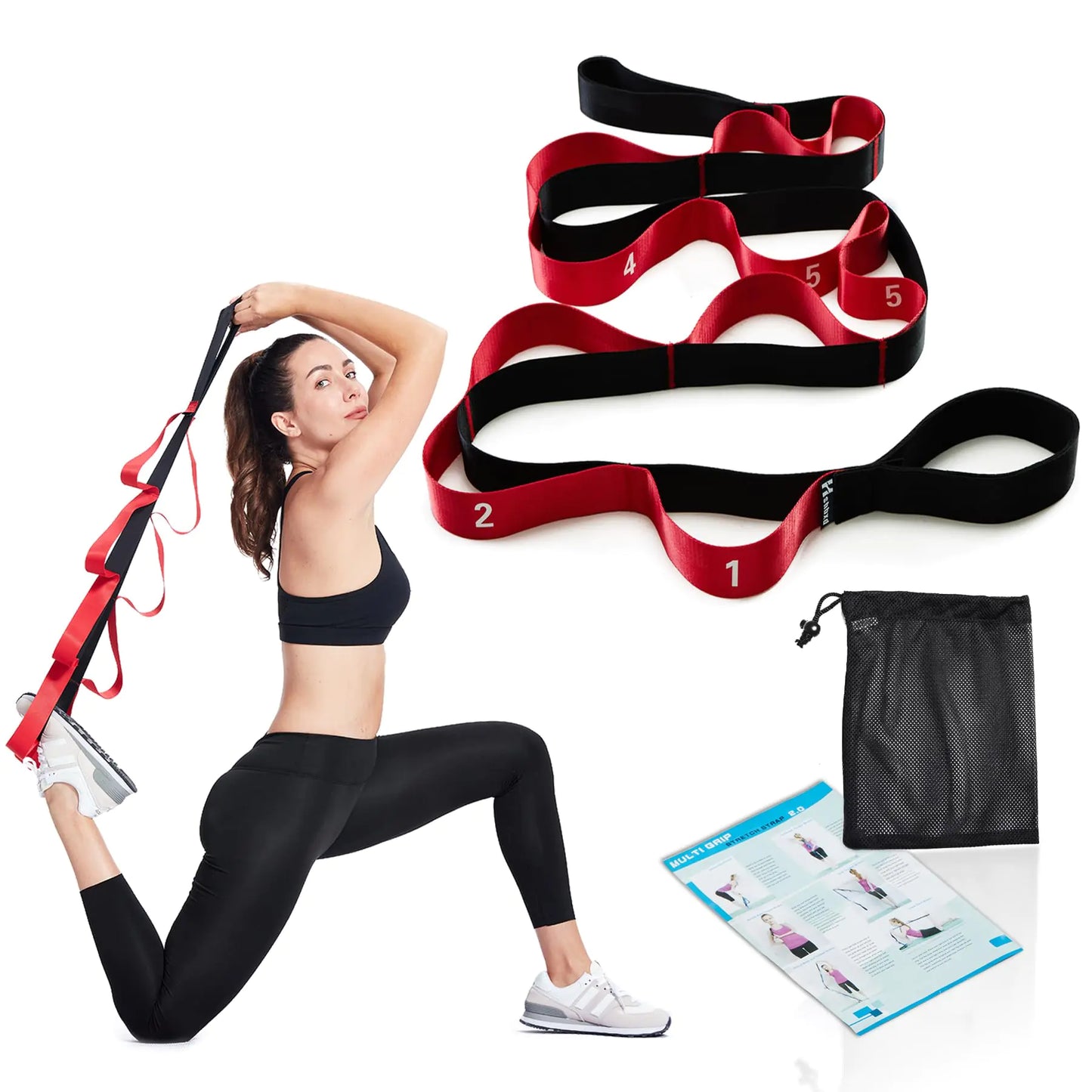 Stretching Strap with Loops Leg Stretch Bands for Exercise Yoga Strap for Physical Therapy Fascia Stretcher Belt (Red)