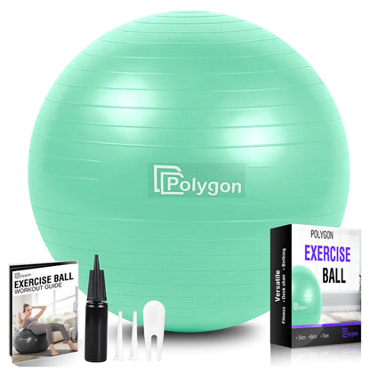 Polygon Exercise Ball - Professional Grade Anti-Burst Fitness Yoga Ball for Pilates Pregnancy Balance Stability - Ideal for Home Office and Gym Workouts(Mint-65CM)